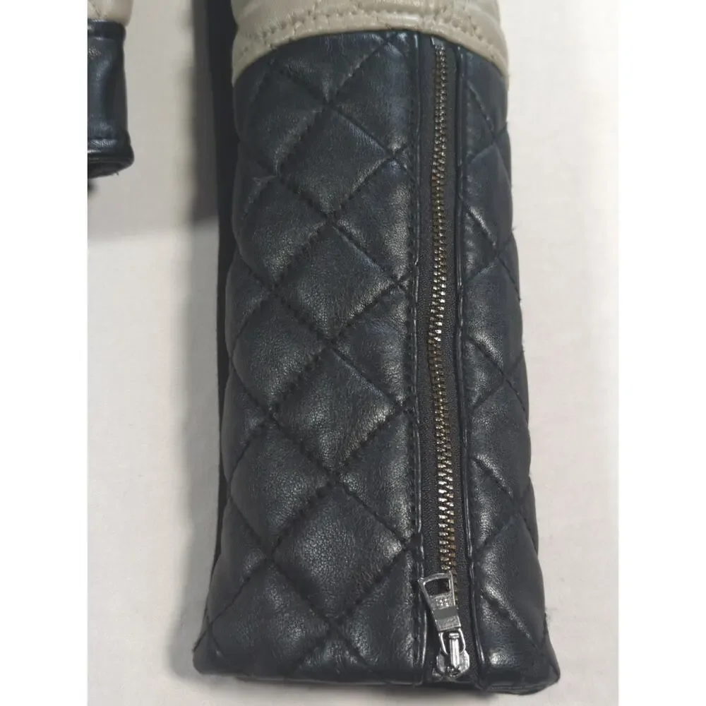 BCBGMAXAZRIA Jacket XS Black Beige Quilted Lamb Leather Moto Biker Womens
